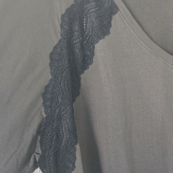 Natori Blouse Women XL Long Sleeve Brown Lace  Vneck Casual Minimalist - Picture 6 of 10